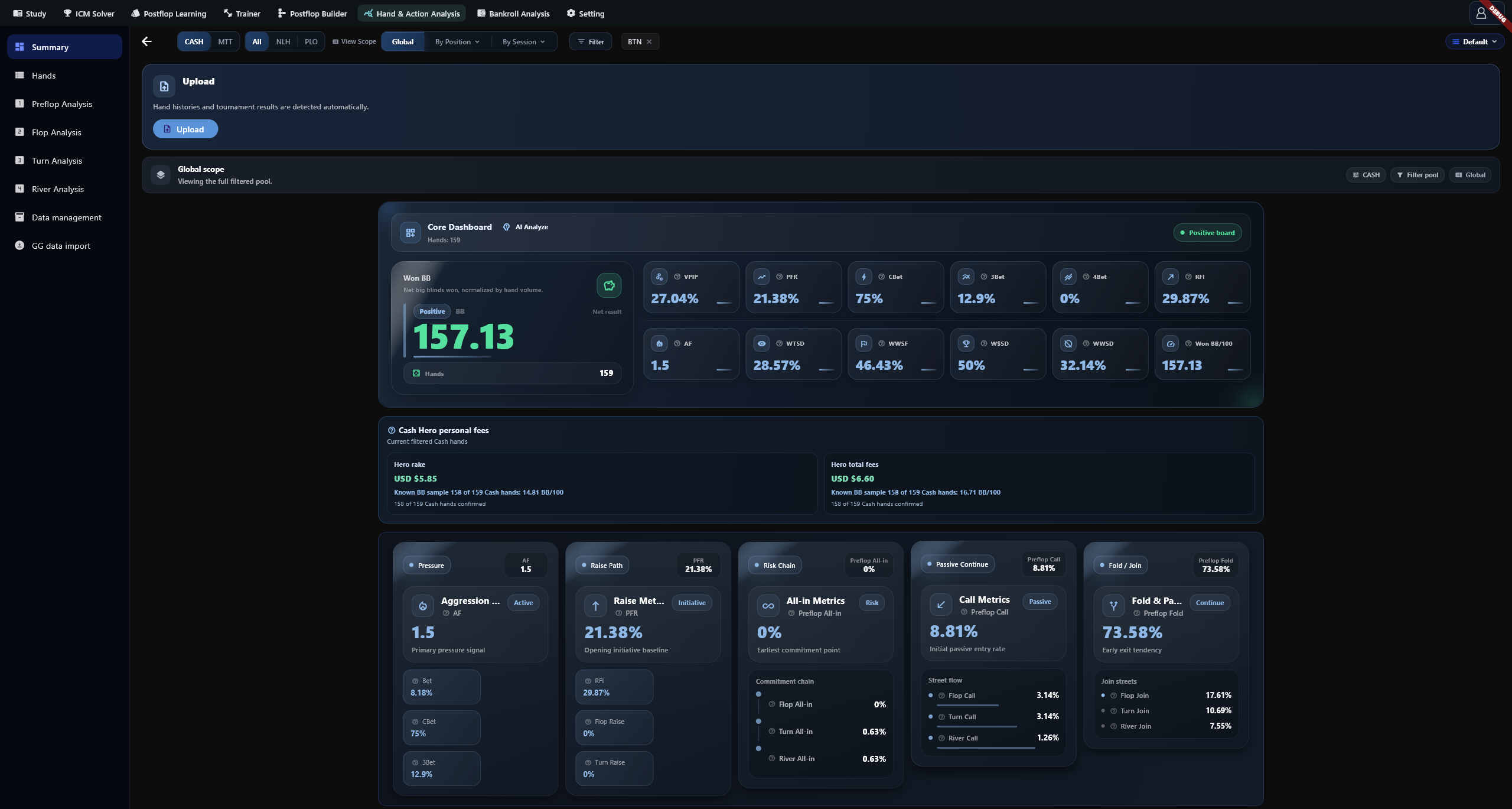 Game type, view scope and active filter conditions