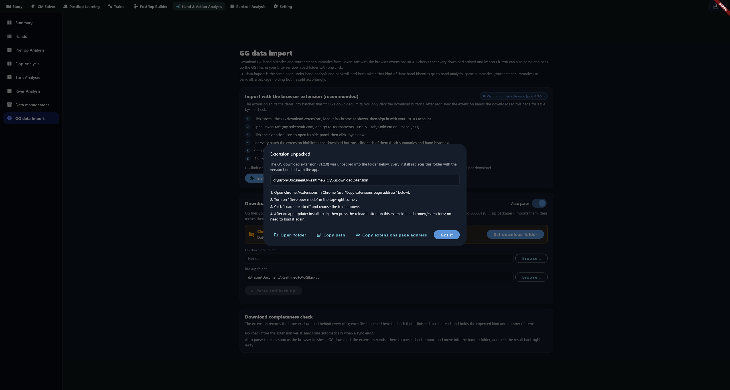 Extension installation and unpacked folder instructions