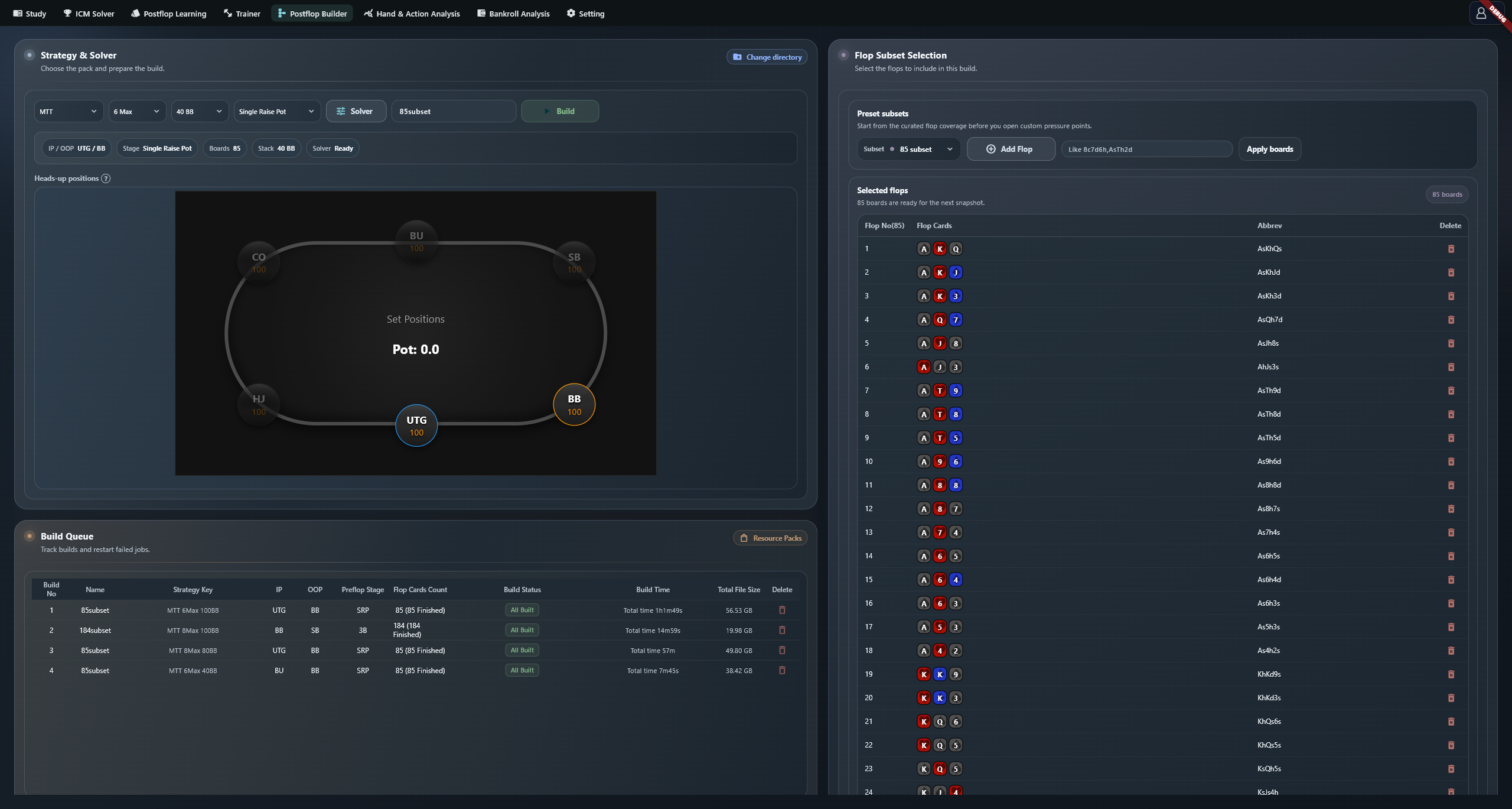 Strategy, player positions and build parameters