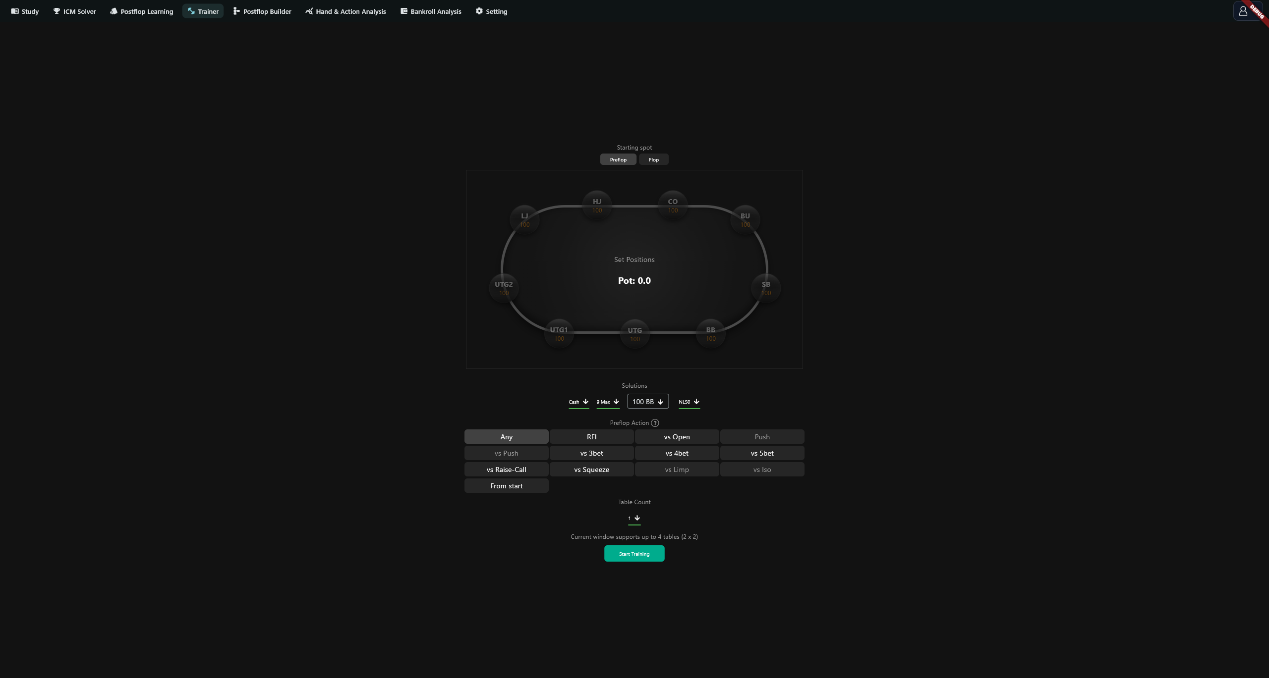 Preflop solutions, stack depths and training lines